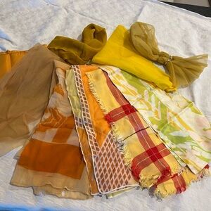 Vintage Scarves Set of 9 Orange and Yellow Silk, Cotton and Nylon mix